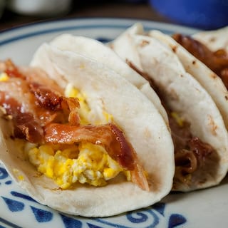 3 Breakfast Tacos with Coffee